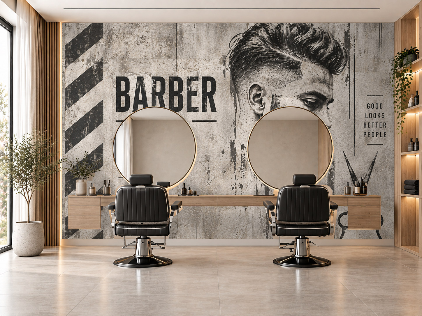 Modern Barber Concrete Duvar Kağıdı (CS-002) – görsel 1