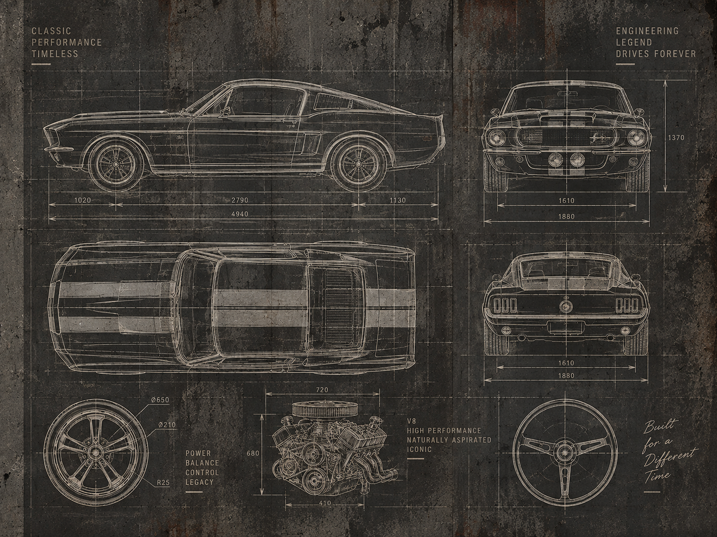 Classic Car Blueprint Duvar Kağıdı (MY-006) – görsel 2