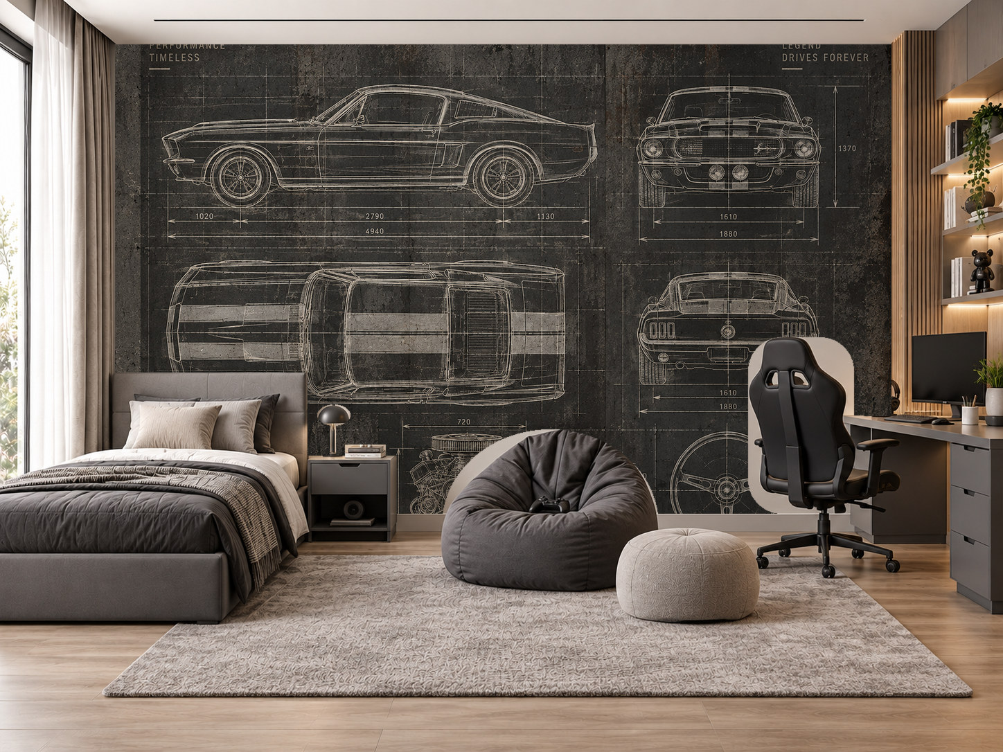 Classic Car Blueprint Duvar Kağıdı (MY-006) – görsel 1