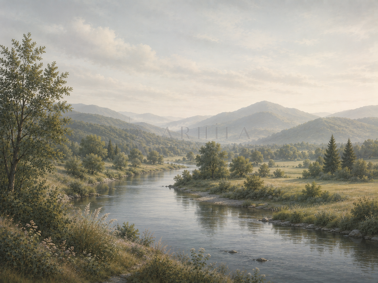 — Quiet River Landscape Duvar Kağıdı (PN-010) – görsel 2