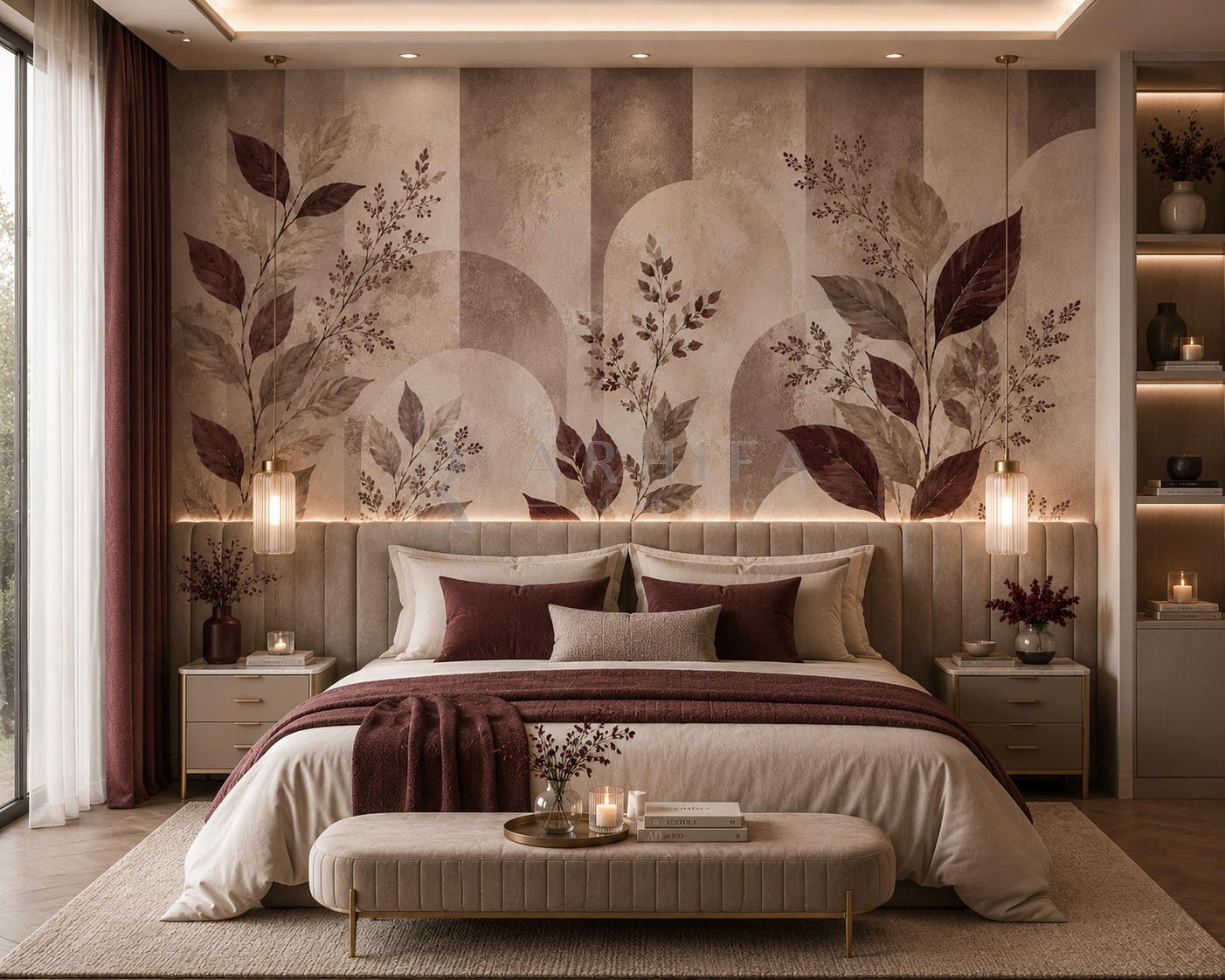 Burgundy Botanical Whisper - Botanik Duvar Kağıdı (SBM-008) görsel