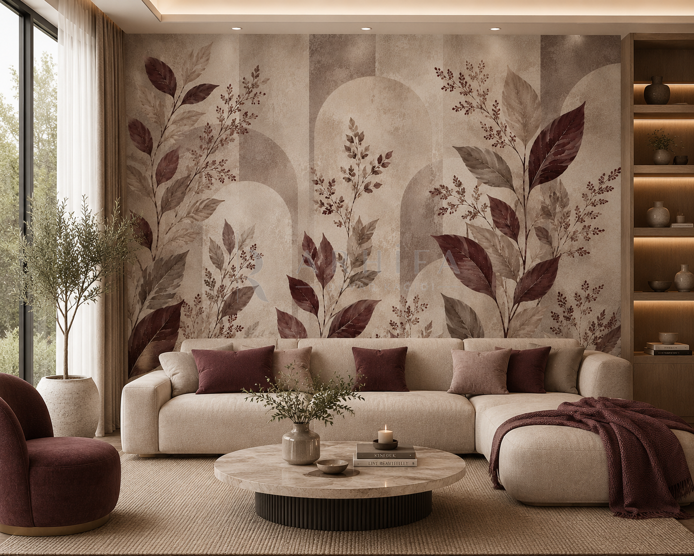 Burgundy Botanical Whisper - Botanik Duvar Kağıdı (SBM-008) – görsel 2