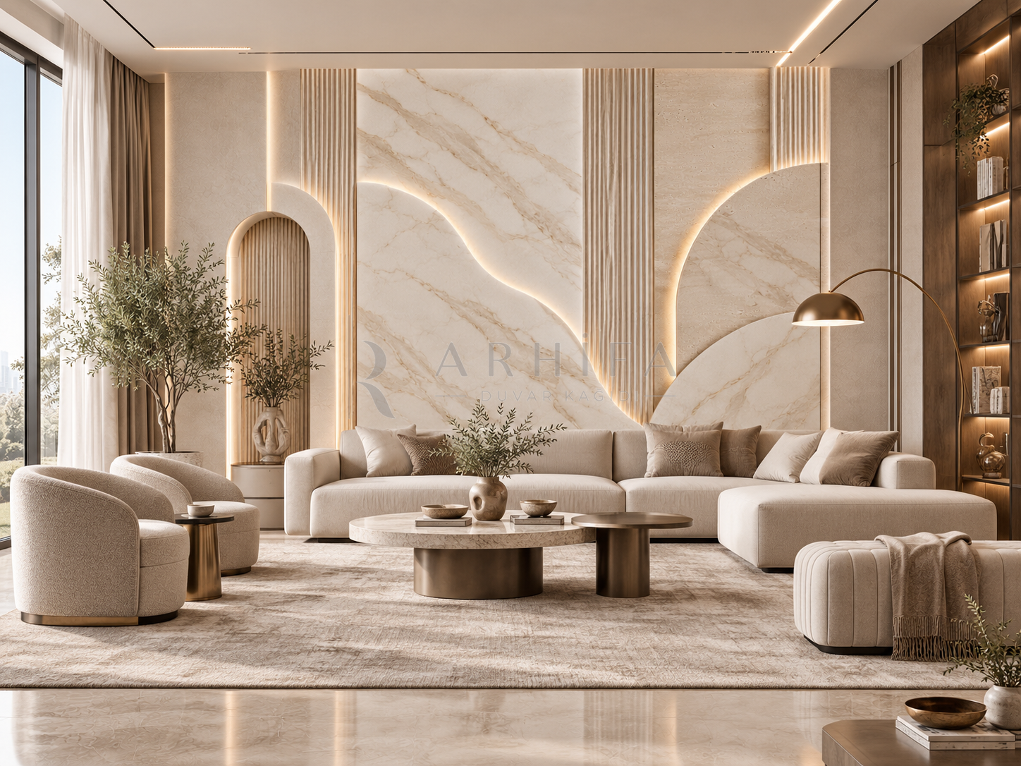 Beige Vein - Özel Tasarım Duvar Kağıdı (SL-003) – görsel 2
