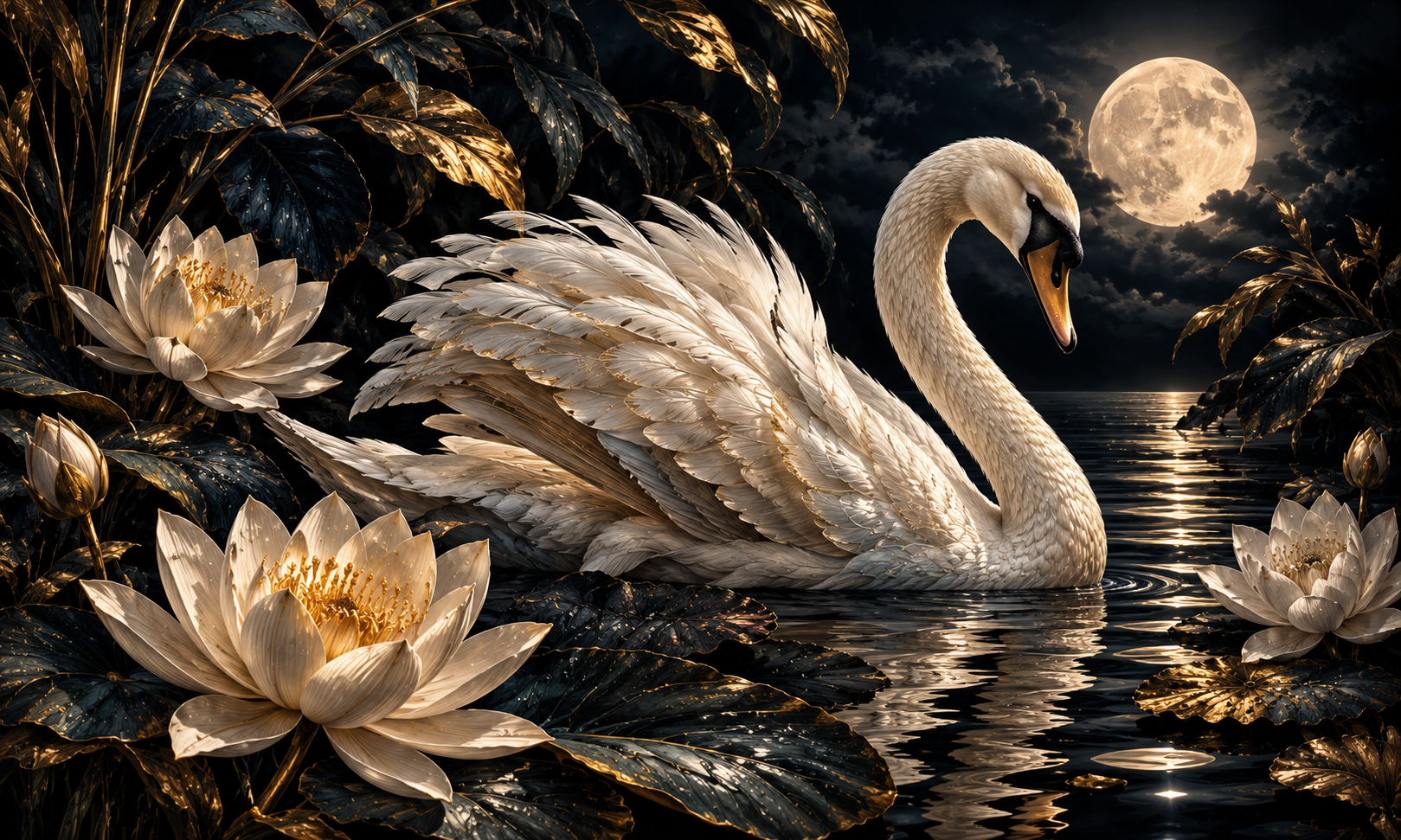 Moonlight Swan Duvar Kağıdı (WS-019) – görsel 2