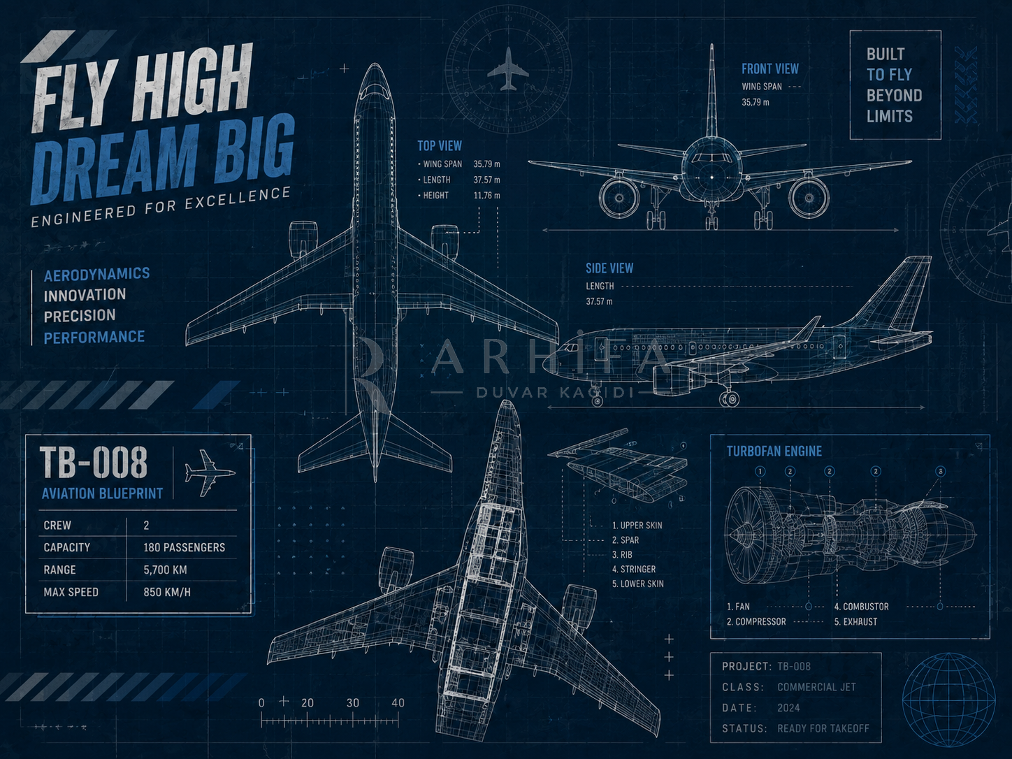 — Aviation Blueprint Duvar Kağıdı (TB-008) – görsel 2