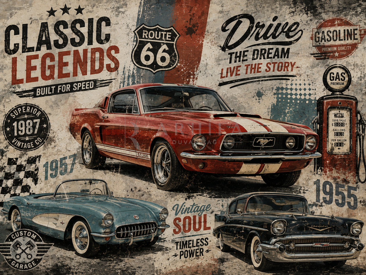 — Retro Cars Duvar Kağıdı (TB-012) – görsel 2