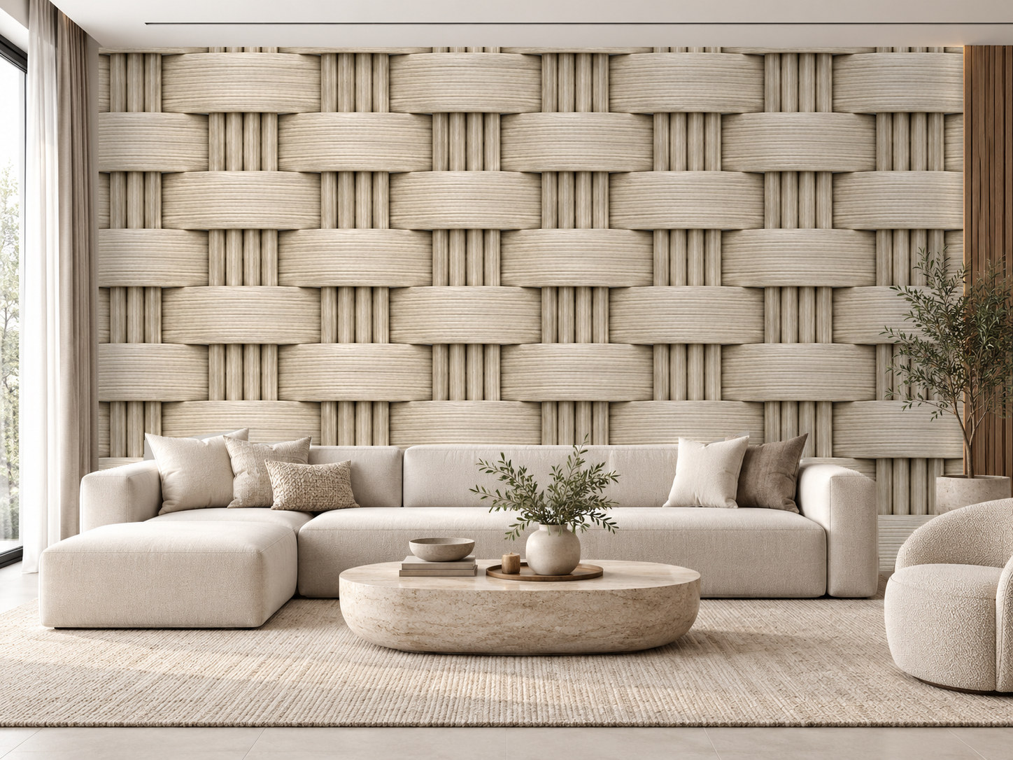 — Stone Beige Cane Duvar Kağıdı (CW-013)