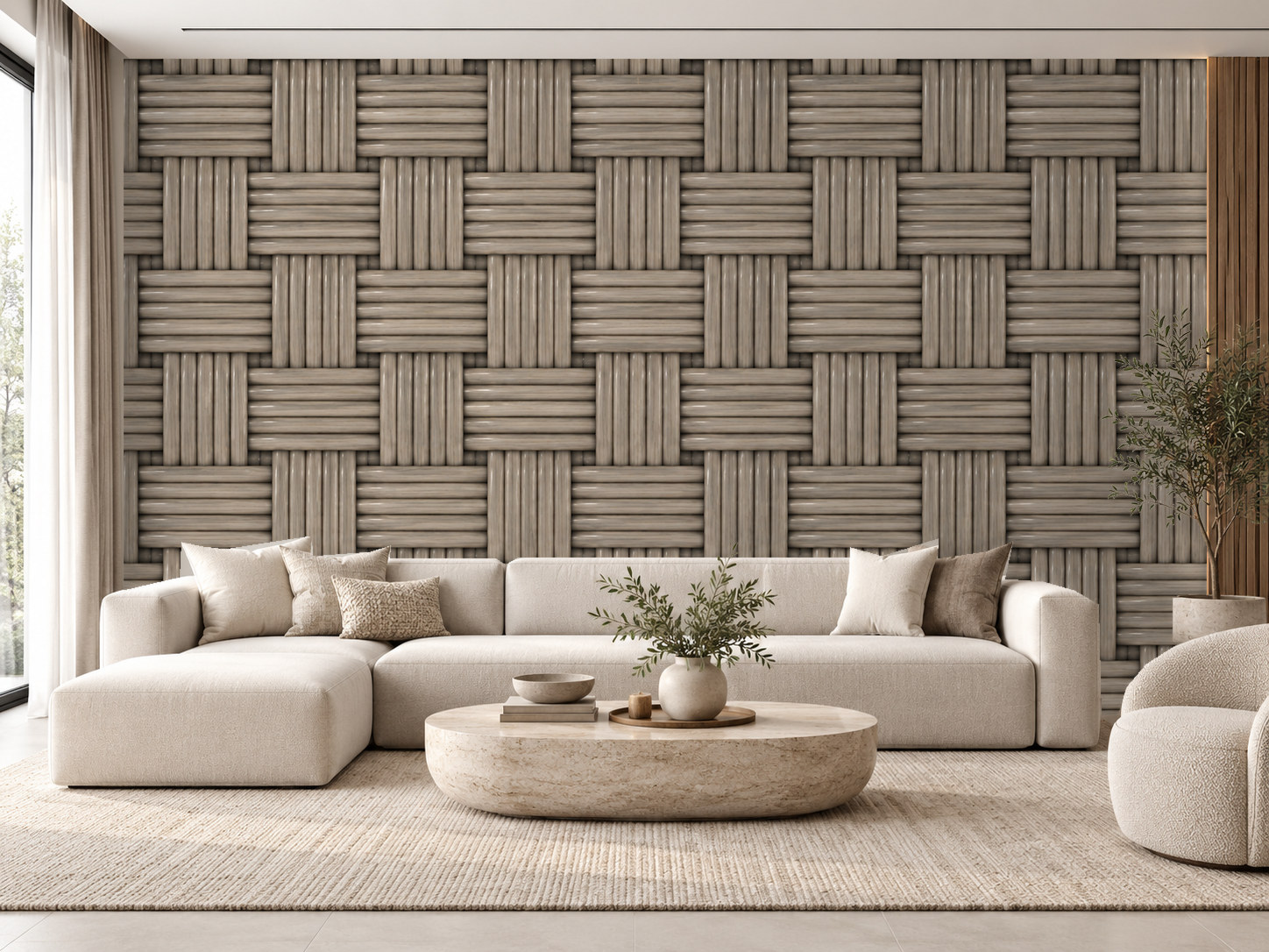 Warm Grey Rattan Duvar Kağıdı (CW-024) – görsel 1