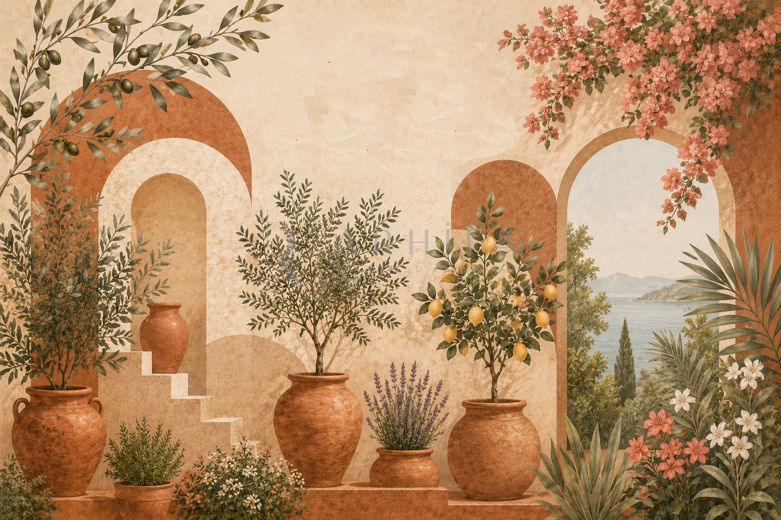 Mediterranean Garden1 — Kaynak Varyantı Duvar Kağıdı (C05-TT-002C) – görsel 2