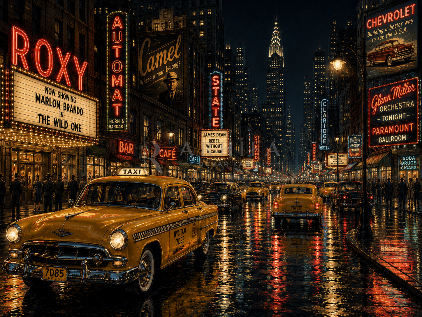 — Vintage Taxi Avenue Duvar Kağıdı (VCN-007) – görsel 2