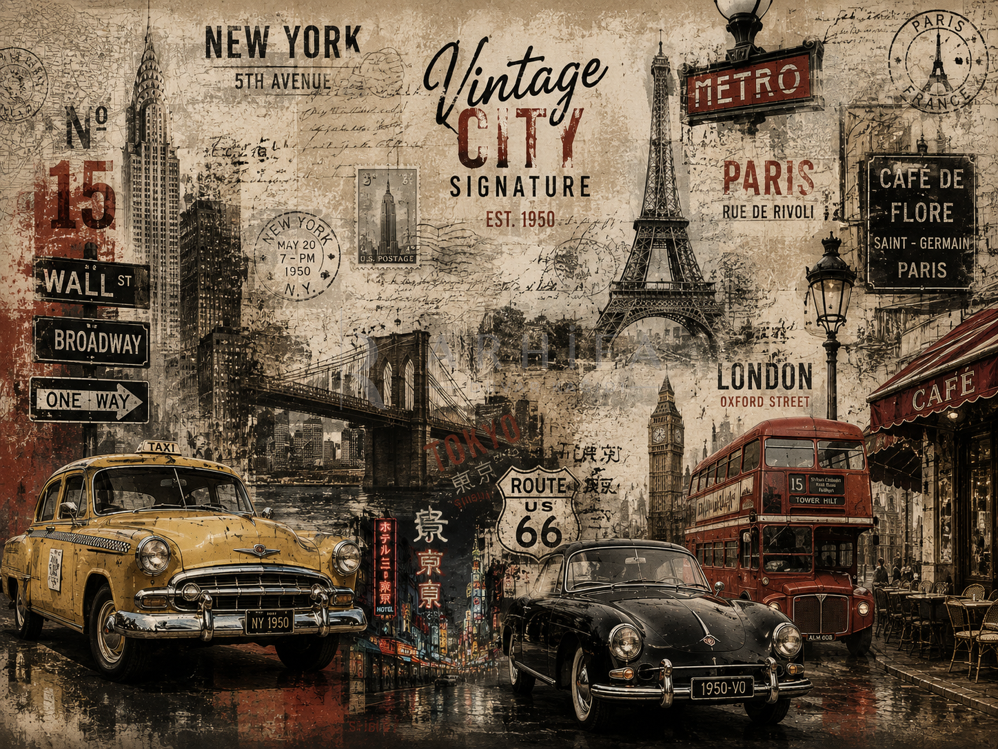 — Vintage City Signature Duvar Kağıdı (VCN-015) – görsel 2