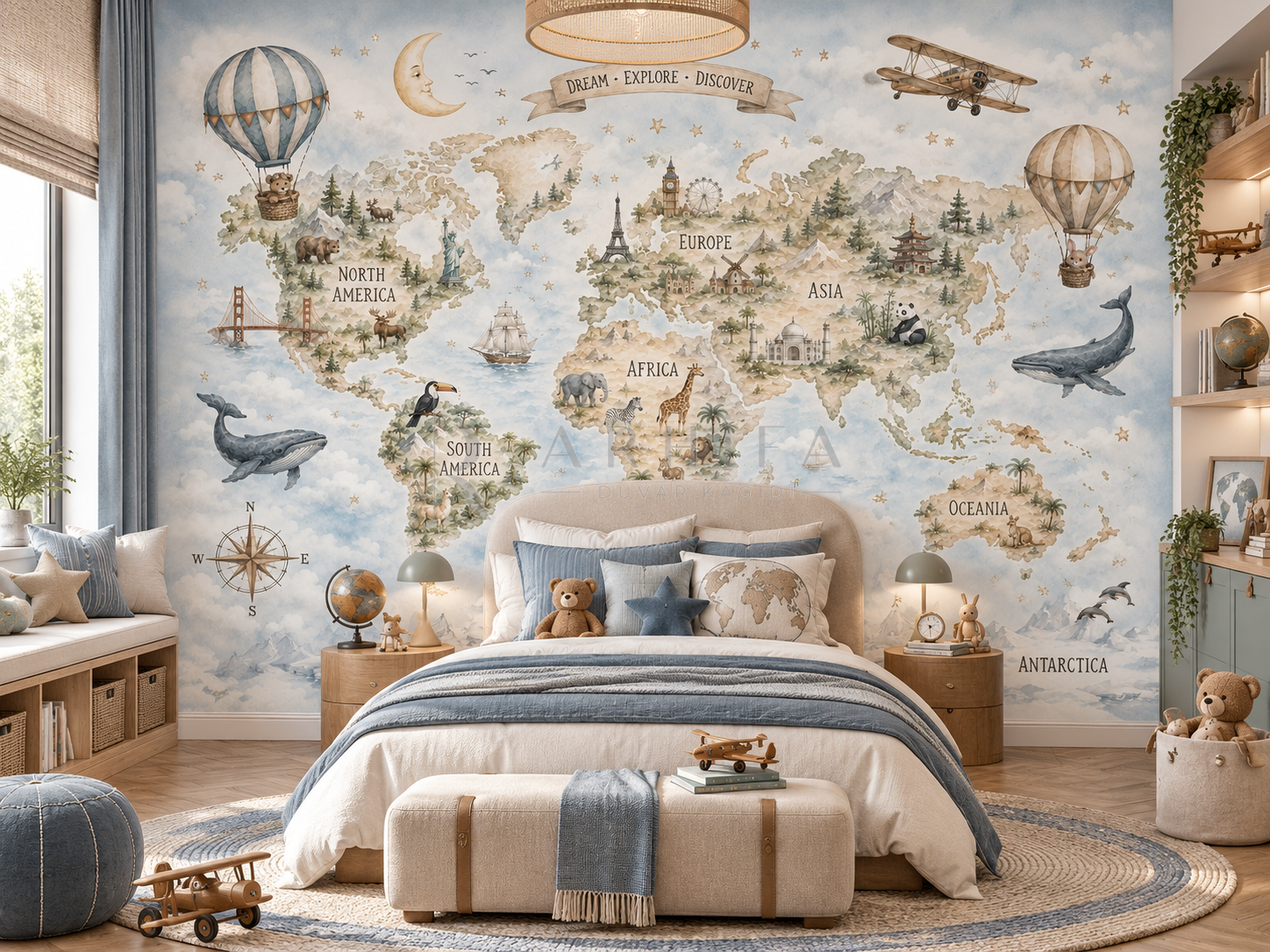 Dream World Map - Çocuk Odası Duvar Kağıdı (WE-010) görsel