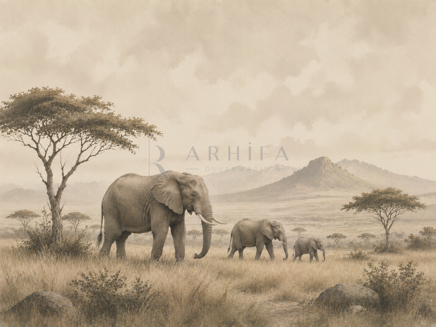 — Elephant Savannah Duvar Kağıdı (WL-006) – görsel 2