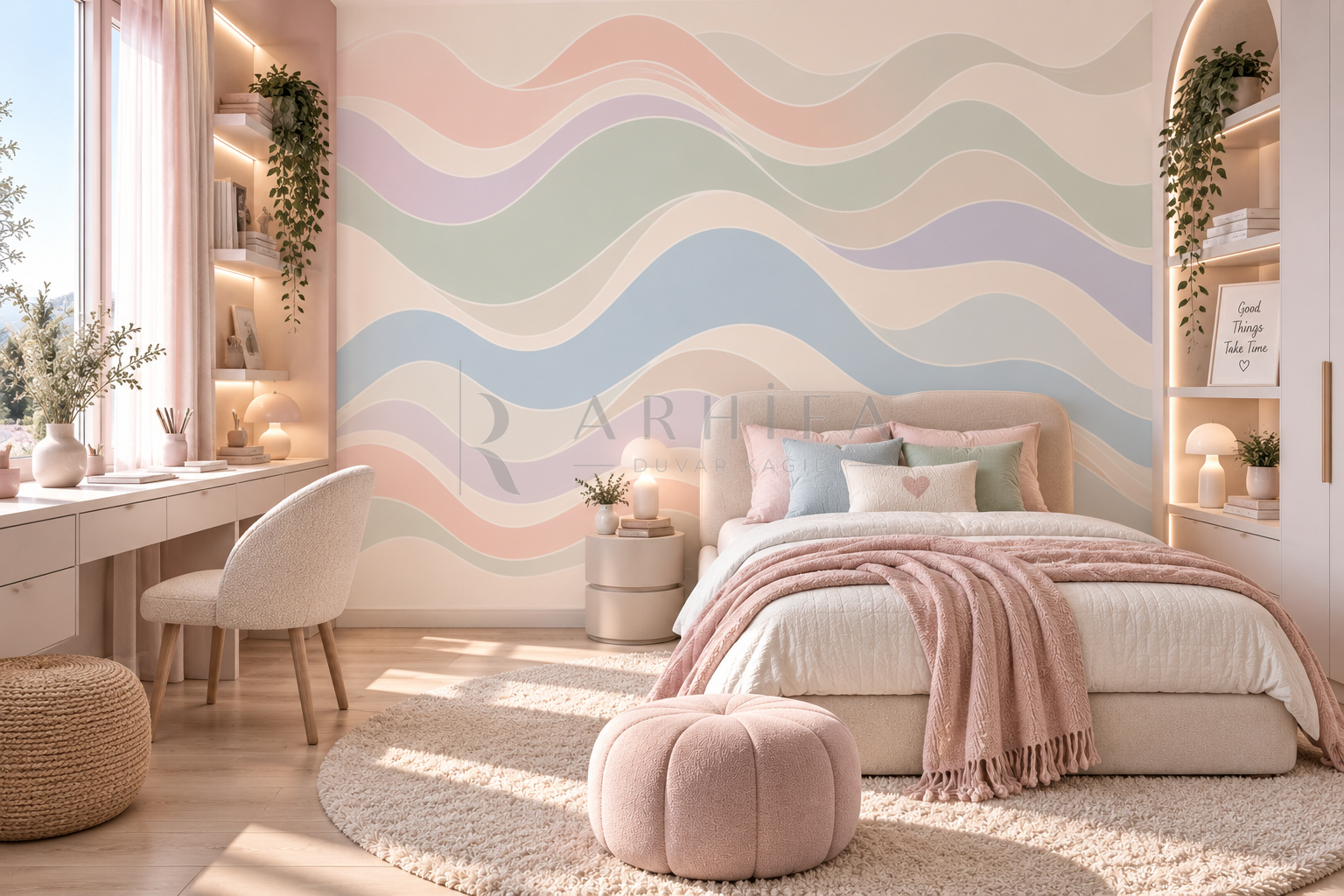 Pastel Ripple - Özel Tasarım Duvar Kağıdı (WV-003) görsel