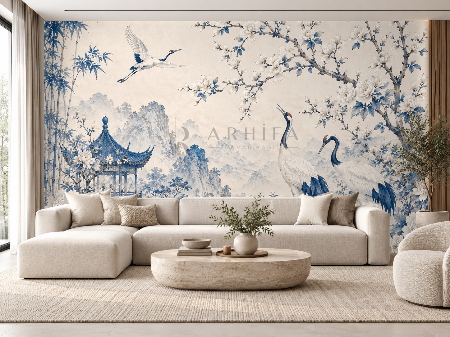 — Blue Crane Garden Duvar Kağıdı (CH-002) – görsel 1