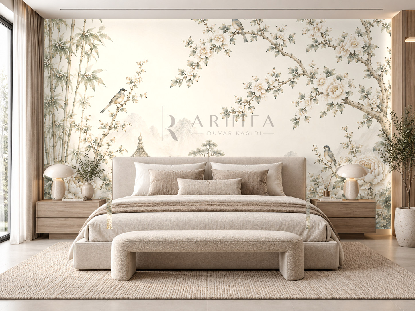 — Ivory Bird Garden Duvar Kağıdı (CH-009) – görsel 1
