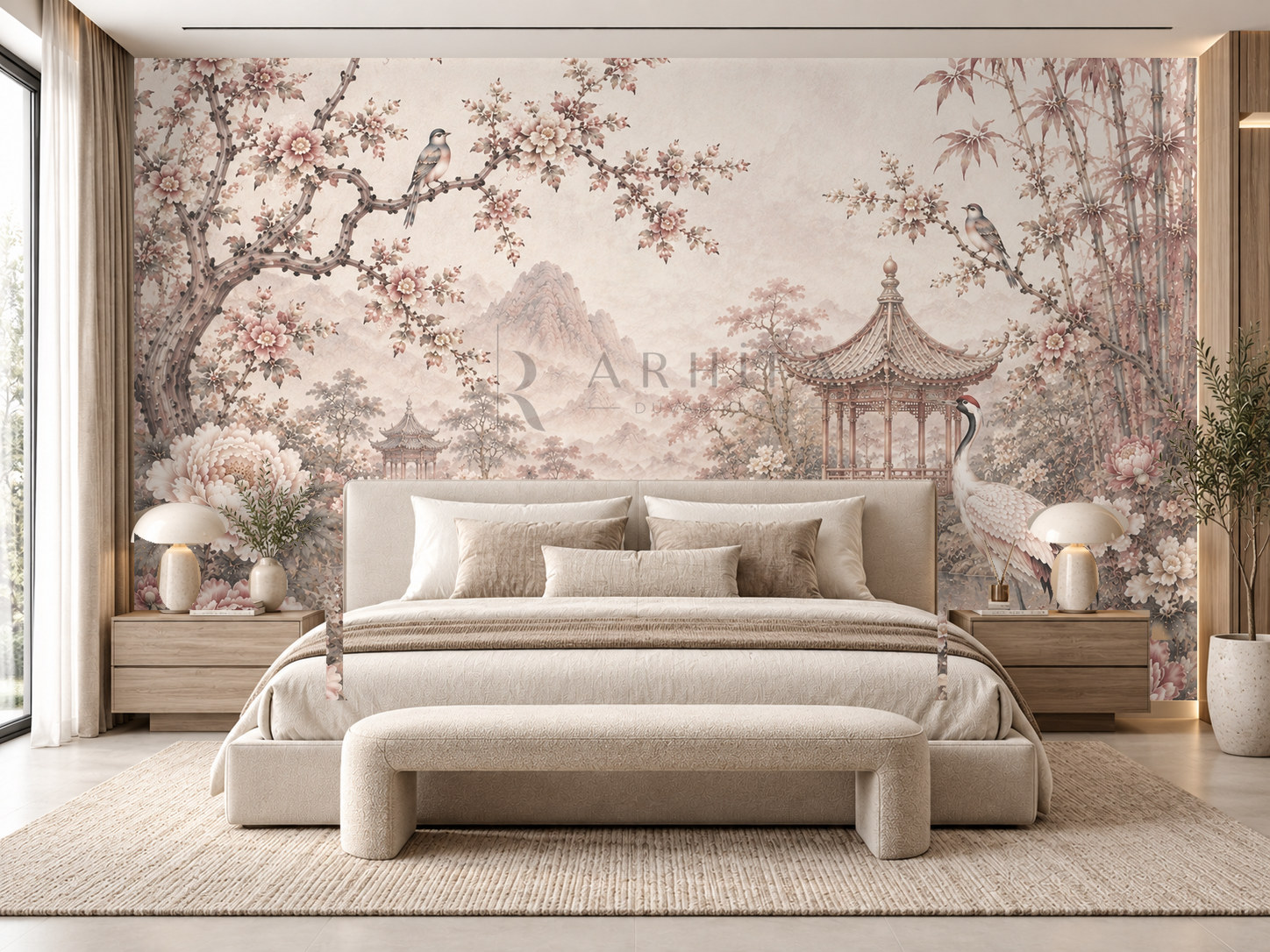 — Dusty Rose Chinoiserie Duvar Kağıdı (CH-013) – görsel 1