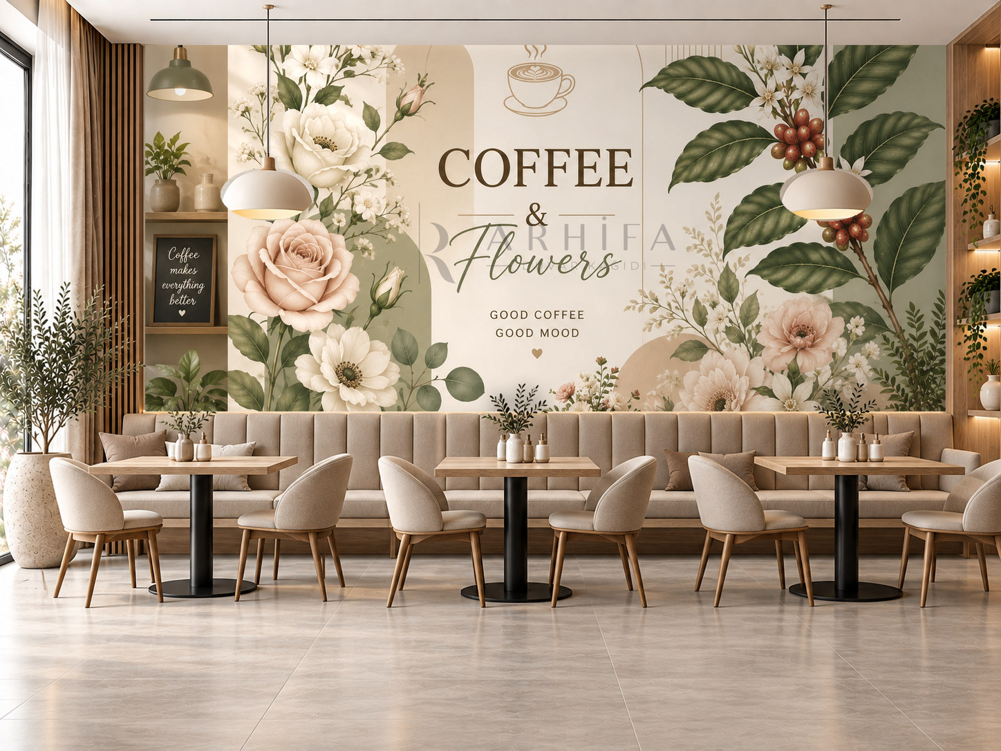 Coffee & Flowers Duvar Kağıdı (CF-012) – görsel 1