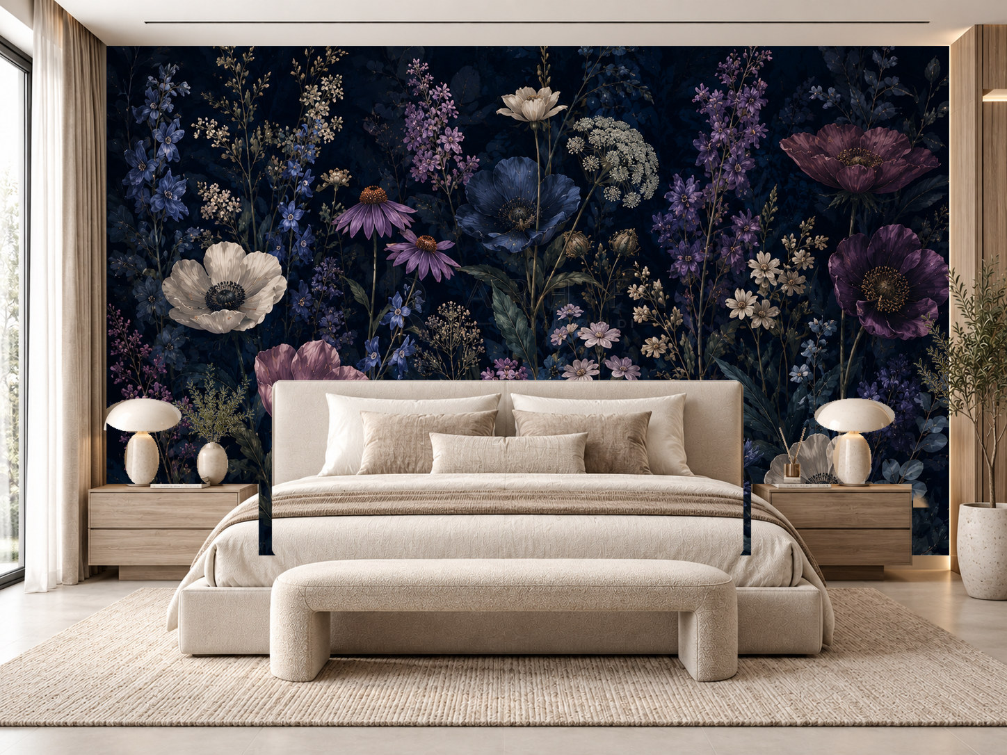 — Midnight Wildflowers Duvar Kağıdı (DKB-010) – görsel 1