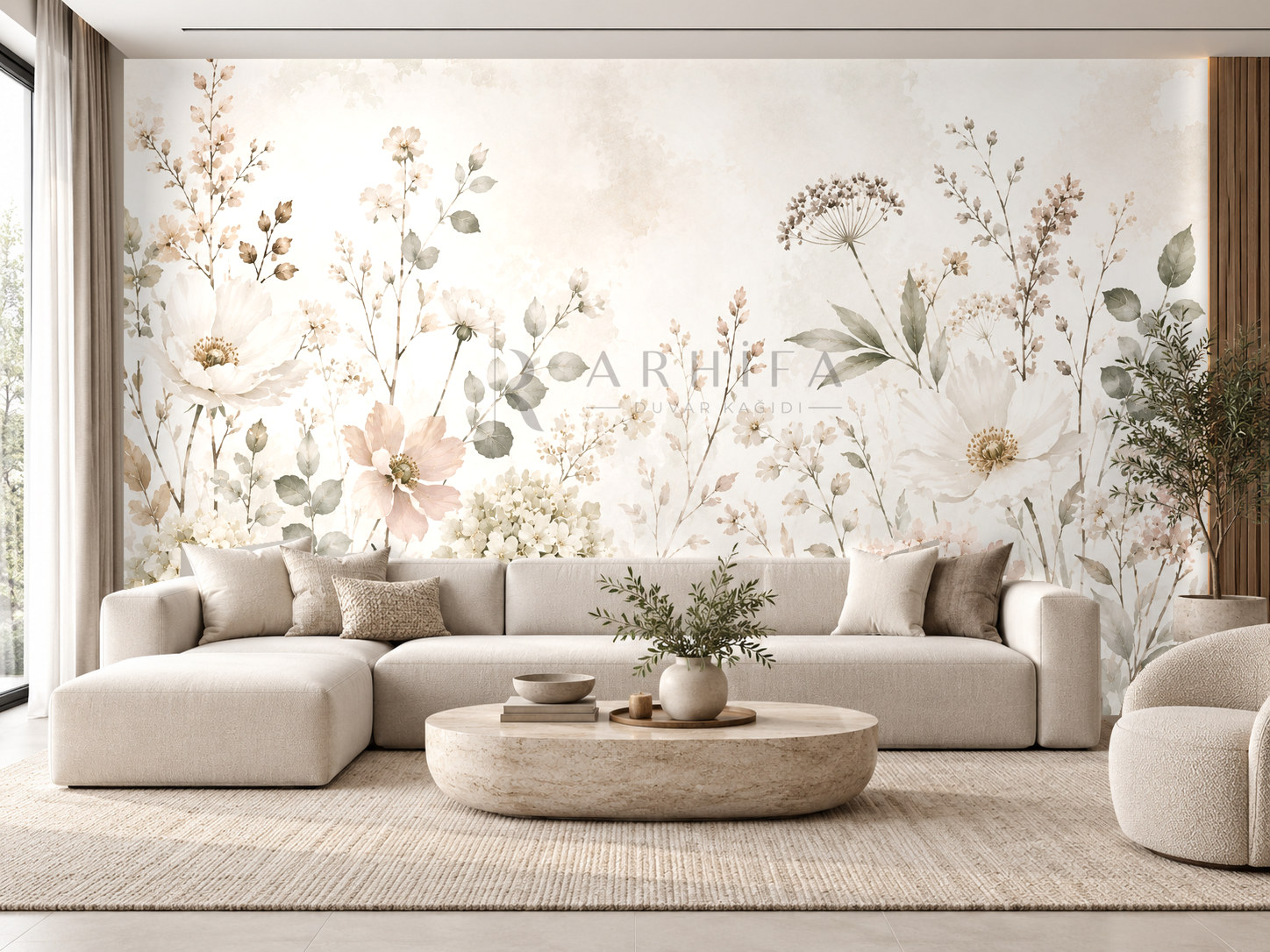 Scandinavian Floral (minimal İskandinav çiçek estetiği) Duvar Kağıdı (FL-011) – görsel 1