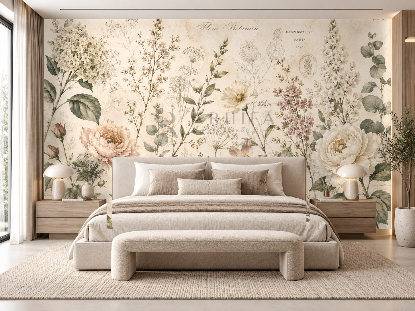 Vintage Botanica (eski botanik illüstrasyonlarından ilham alan modern tasarım) Duvar Kağıdı (FL-012) – görsel 1