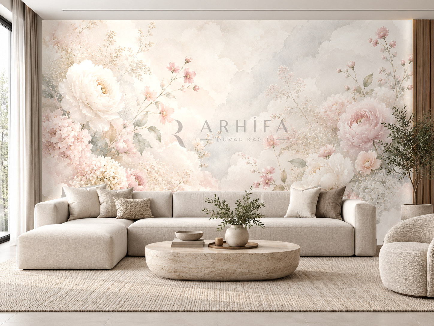 Floral Clouds (bulut gibi yumuşak çiçek katmanları) Duvar Kağıdı (FL-013) – görsel 1