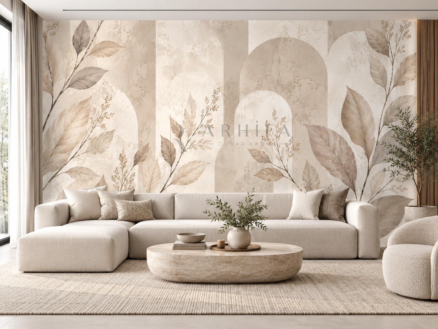 — Taupe Leafscape Duvar Kağıdı (SBM-006) – görsel 1