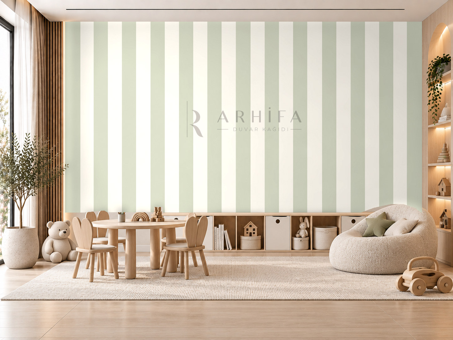 — Sage Green Stripes Duvar Kağıdı (KST-003) – görsel 1