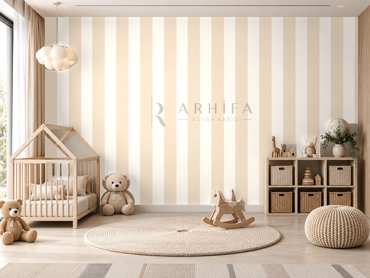— Warm Beige Stripes Duvar Kağıdı (KST-004) – görsel 1