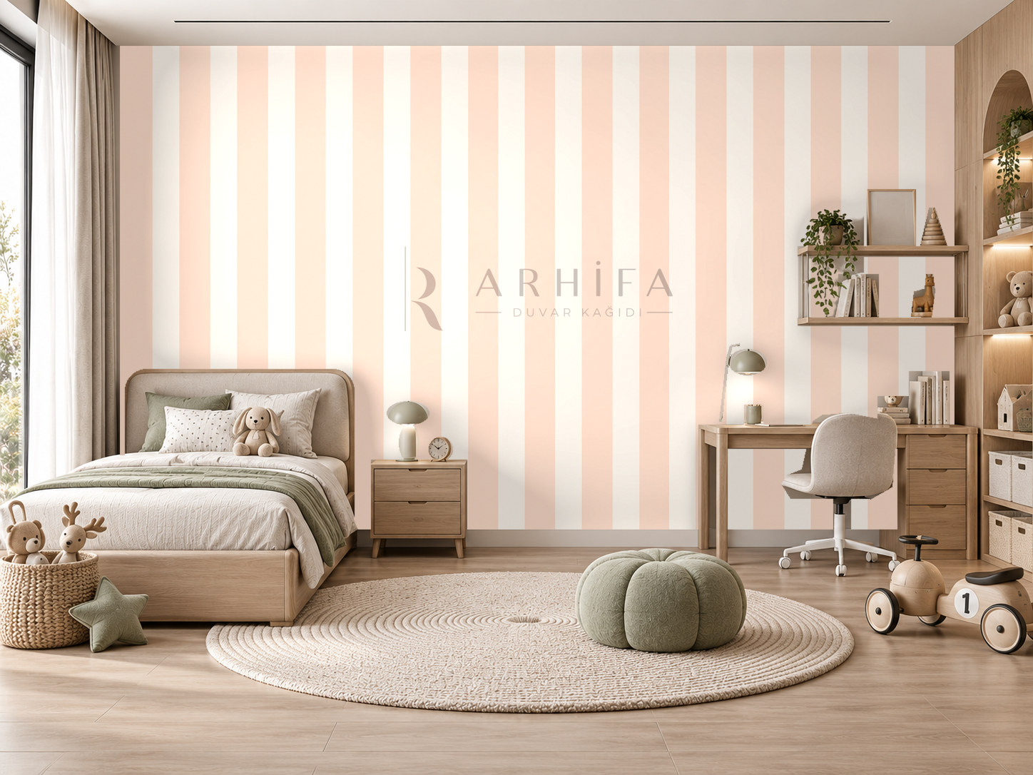 — Peach Blush Stripes Duvar Kağıdı (KST-008) – görsel 1