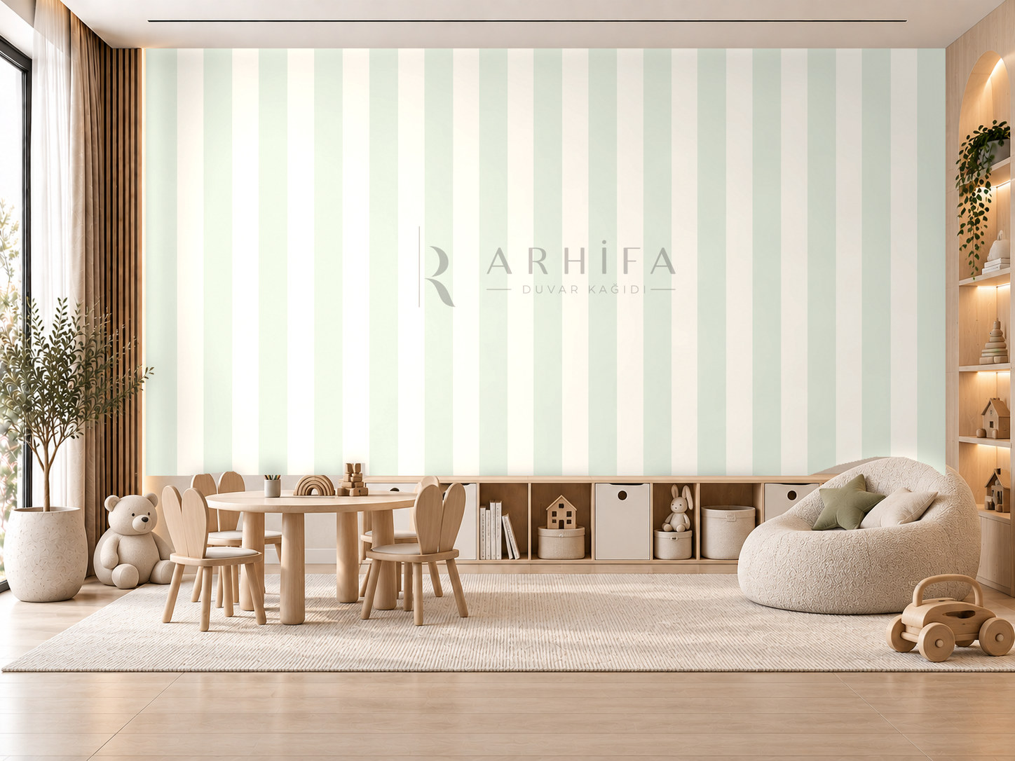 — Mint Cream Stripes Duvar Kağıdı (KST-009) – görsel 1