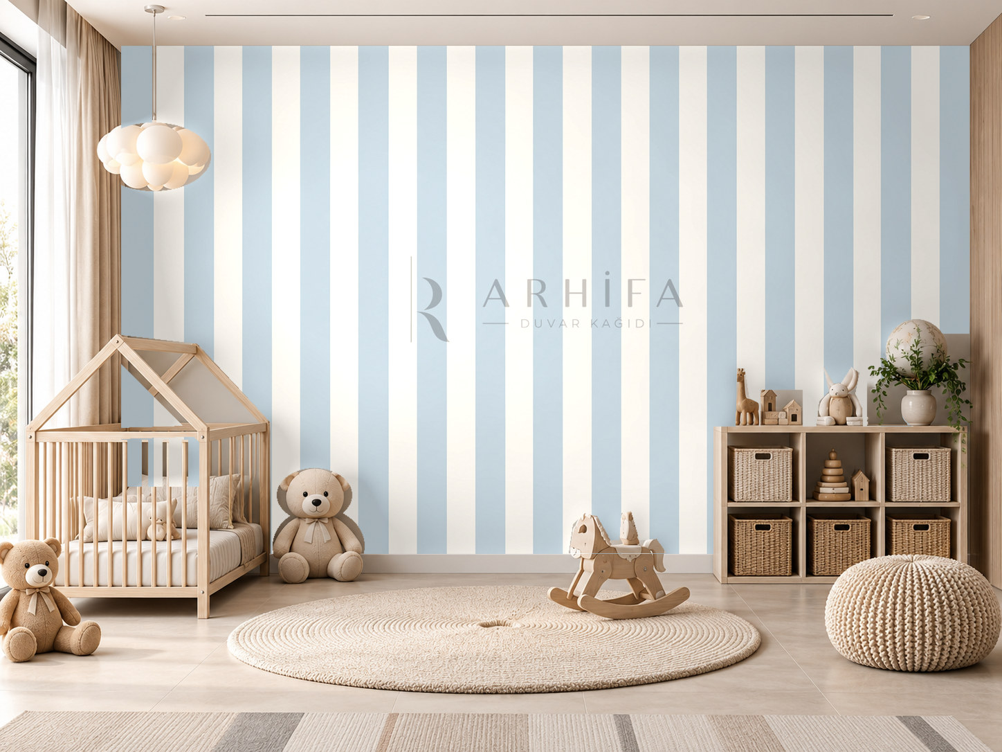 — Nordic Blue Stripes Duvar Kağıdı (KST-010) – görsel 1