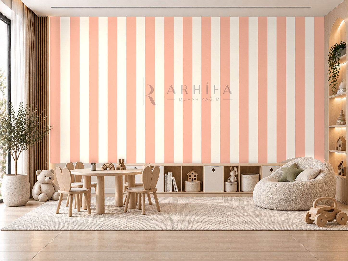 — Coral Cream Stripes Duvar Kağıdı (KST-012) – görsel 1