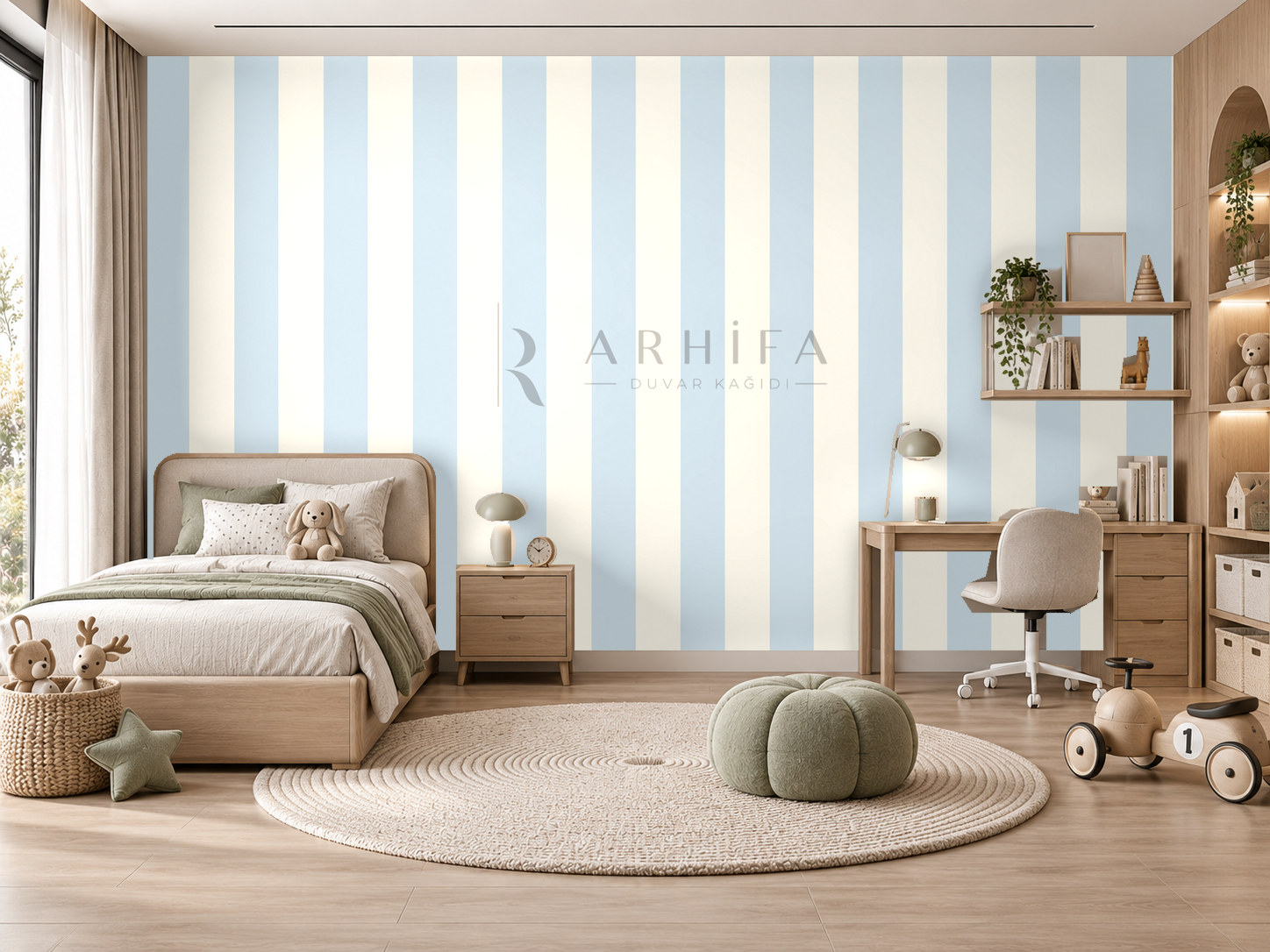 — Sky & Ivory Stripes Duvar Kağıdı (KST-014) – görsel 1