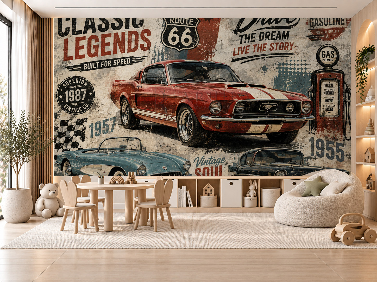 — Retro Cars Duvar Kağıdı (TB-012) – görsel 1