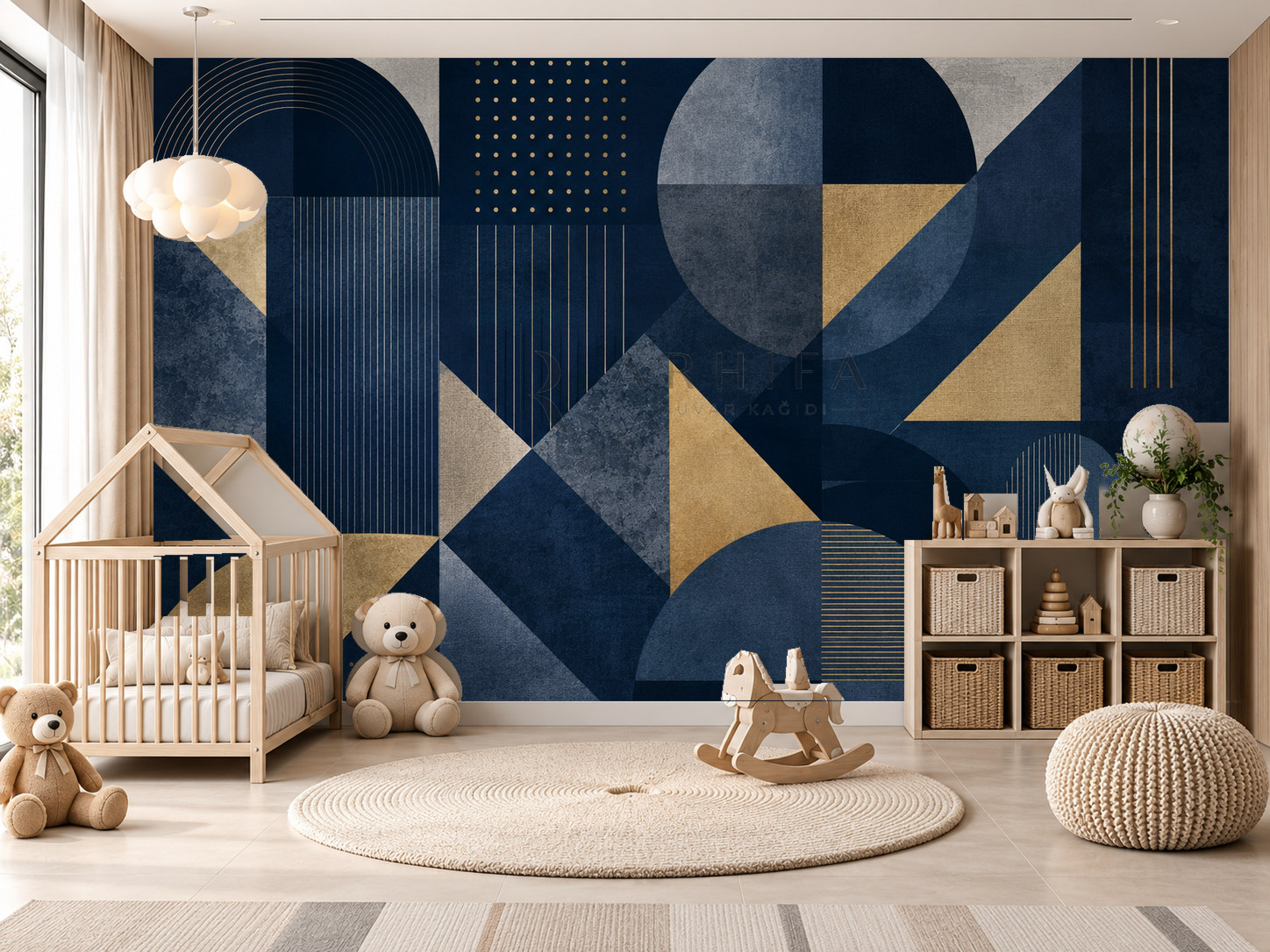 — Geometric Navy Duvar Kağıdı (TB-013) – görsel 1