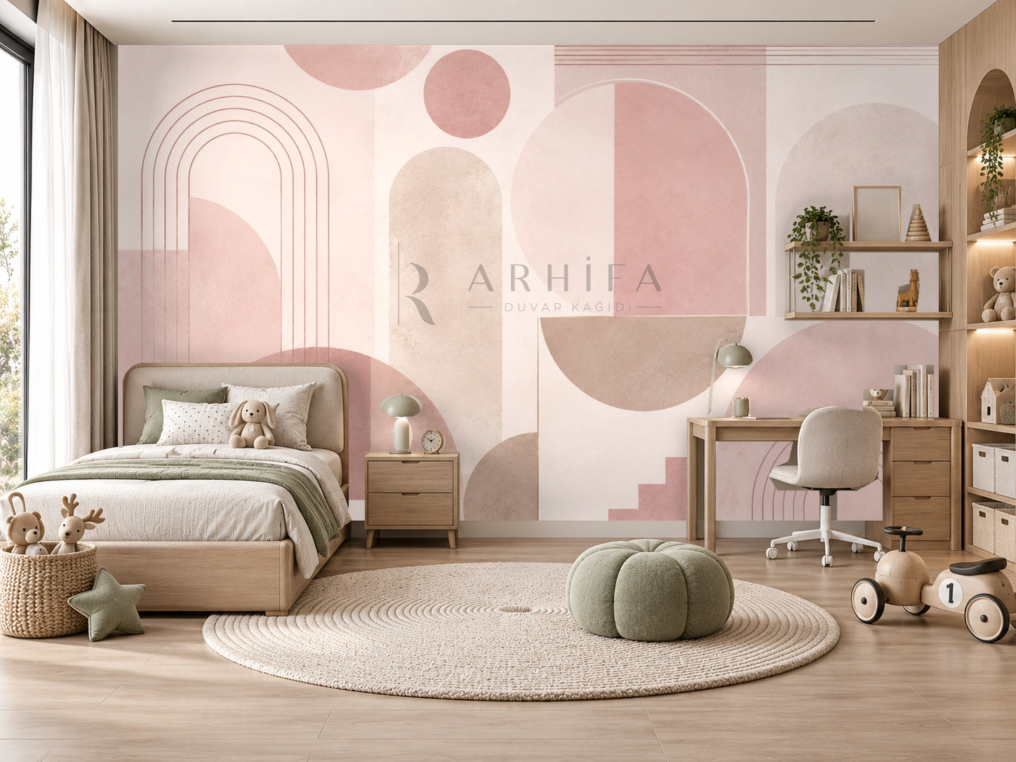 — Dusty Rose Geometry Duvar Kağıdı (G-011A) – görsel 1