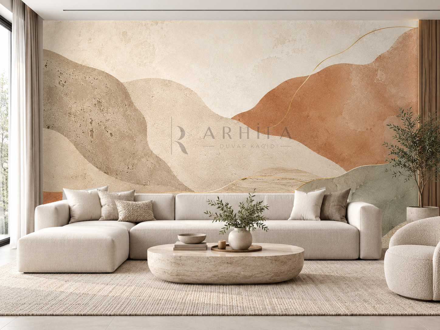 Earth Composition (kil, kum, traverten ve doğal pigment katmanları) Duvar Kağıdı (AA-014) – görsel 1