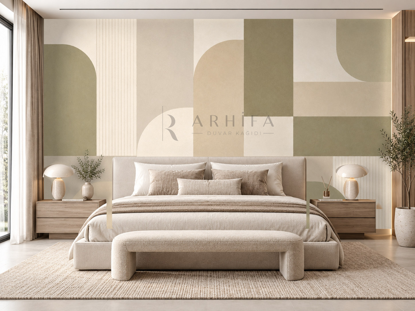 — Olive Soft Blocks Duvar Kağıdı (MGO-002) – görsel 1
