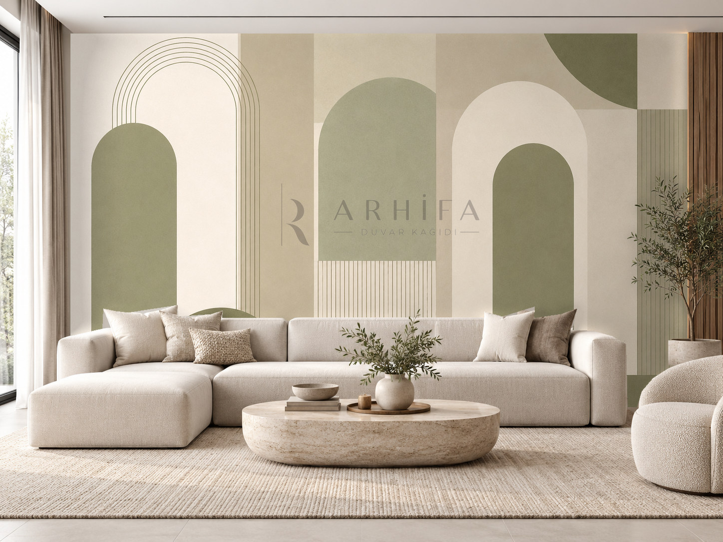 — Olive Modern Arches Duvar Kağıdı (MGO-003) – görsel 1