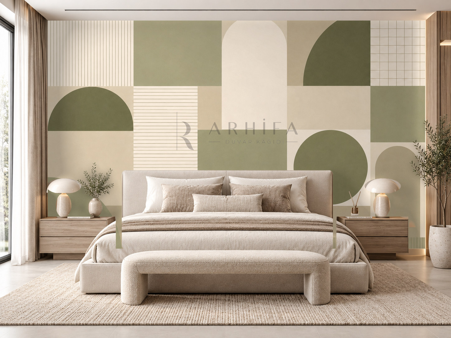 — Olive Quiet Grid Duvar Kağıdı (MGO-004) – görsel 1