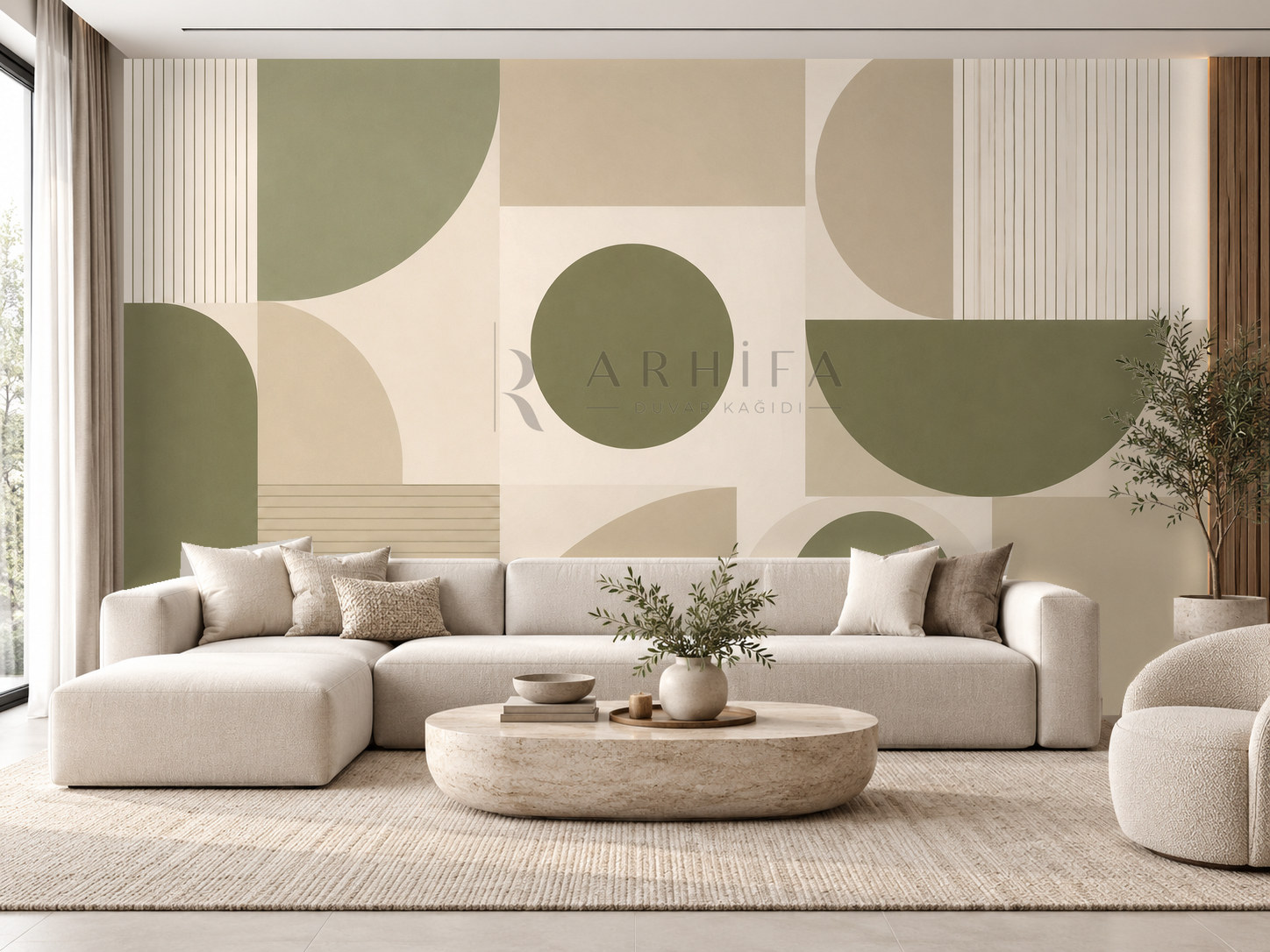 — Olive Neutral Forms Duvar Kağıdı (MGO-005) – görsel 1