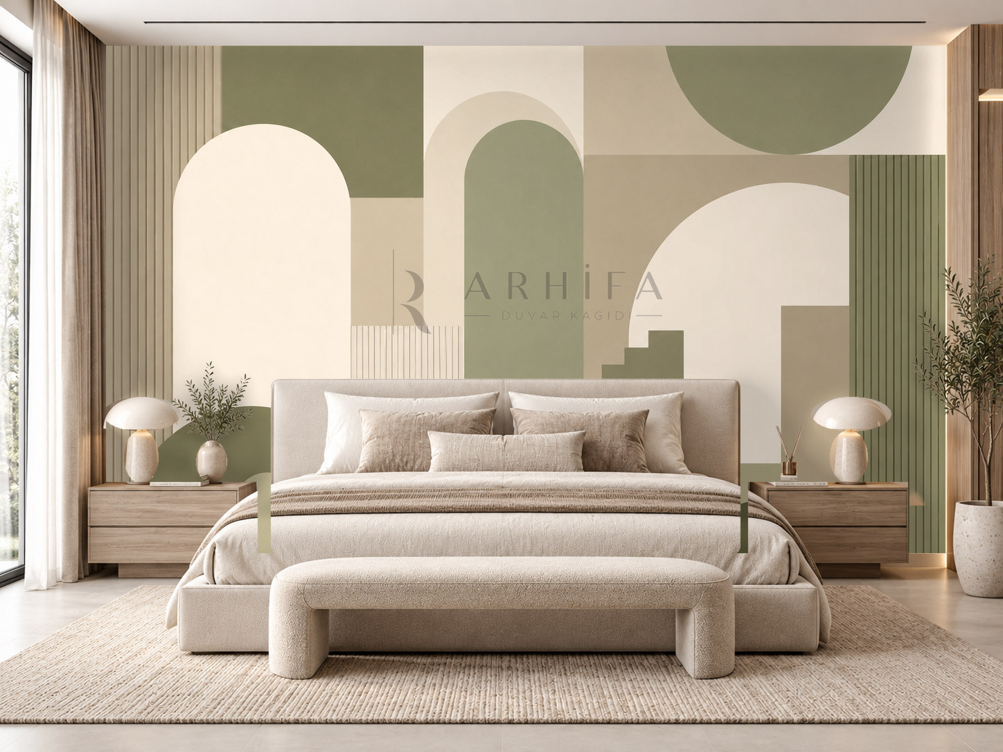 — Olive Architectural Rhythm Duvar Kağıdı (MGO-007) – görsel 1