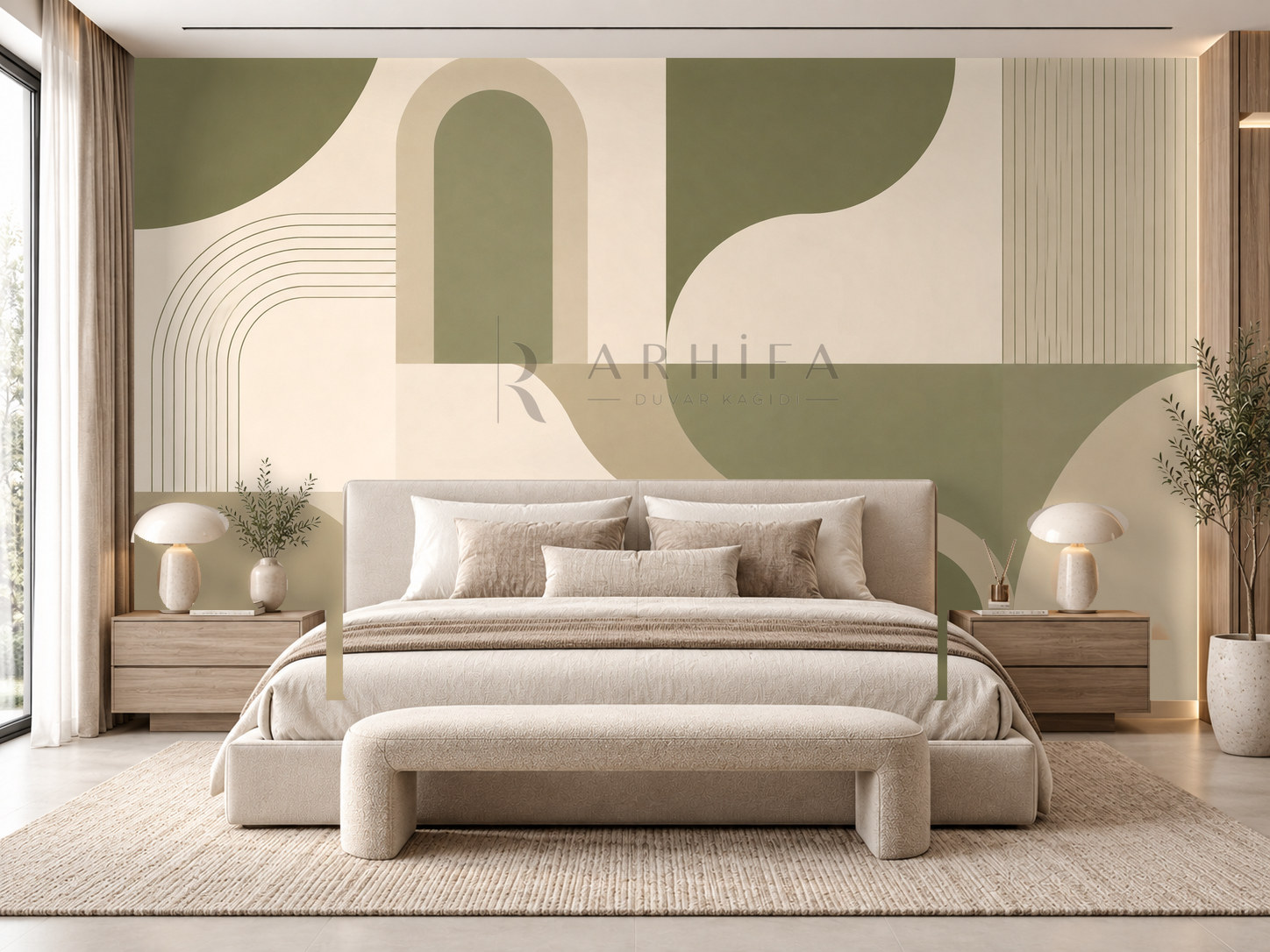 — Olive Structured Curve Duvar Kağıdı (MGO-009) – görsel 1