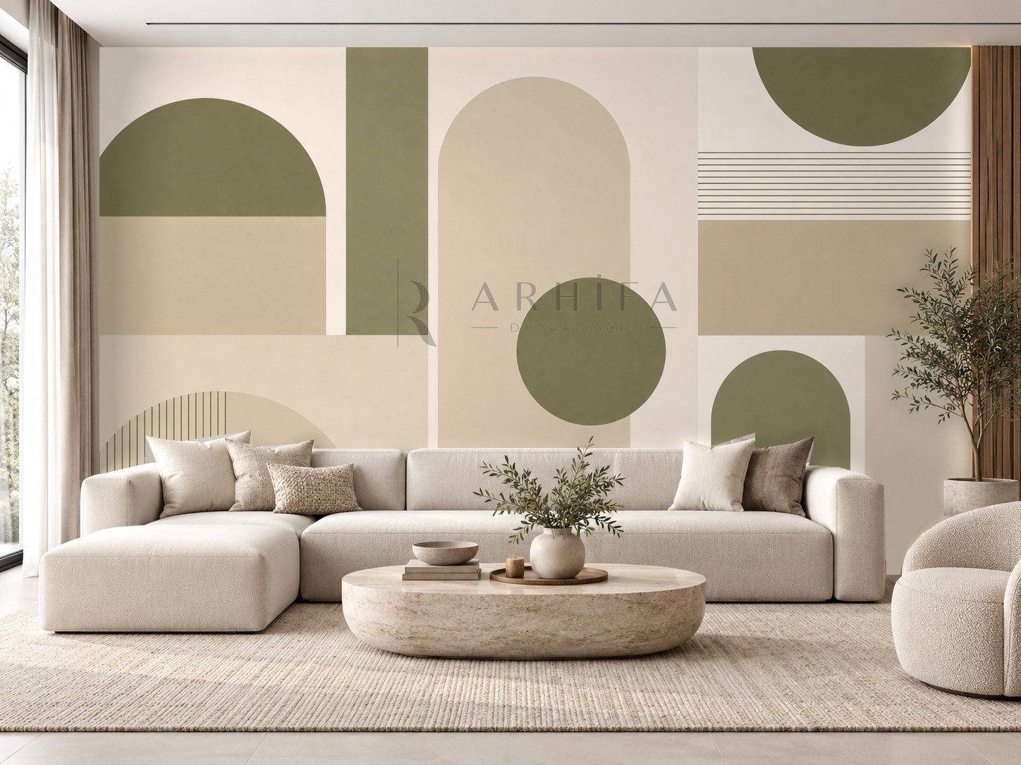 — Olive Minimal Composition Duvar Kağıdı (MGO-010) – görsel 1