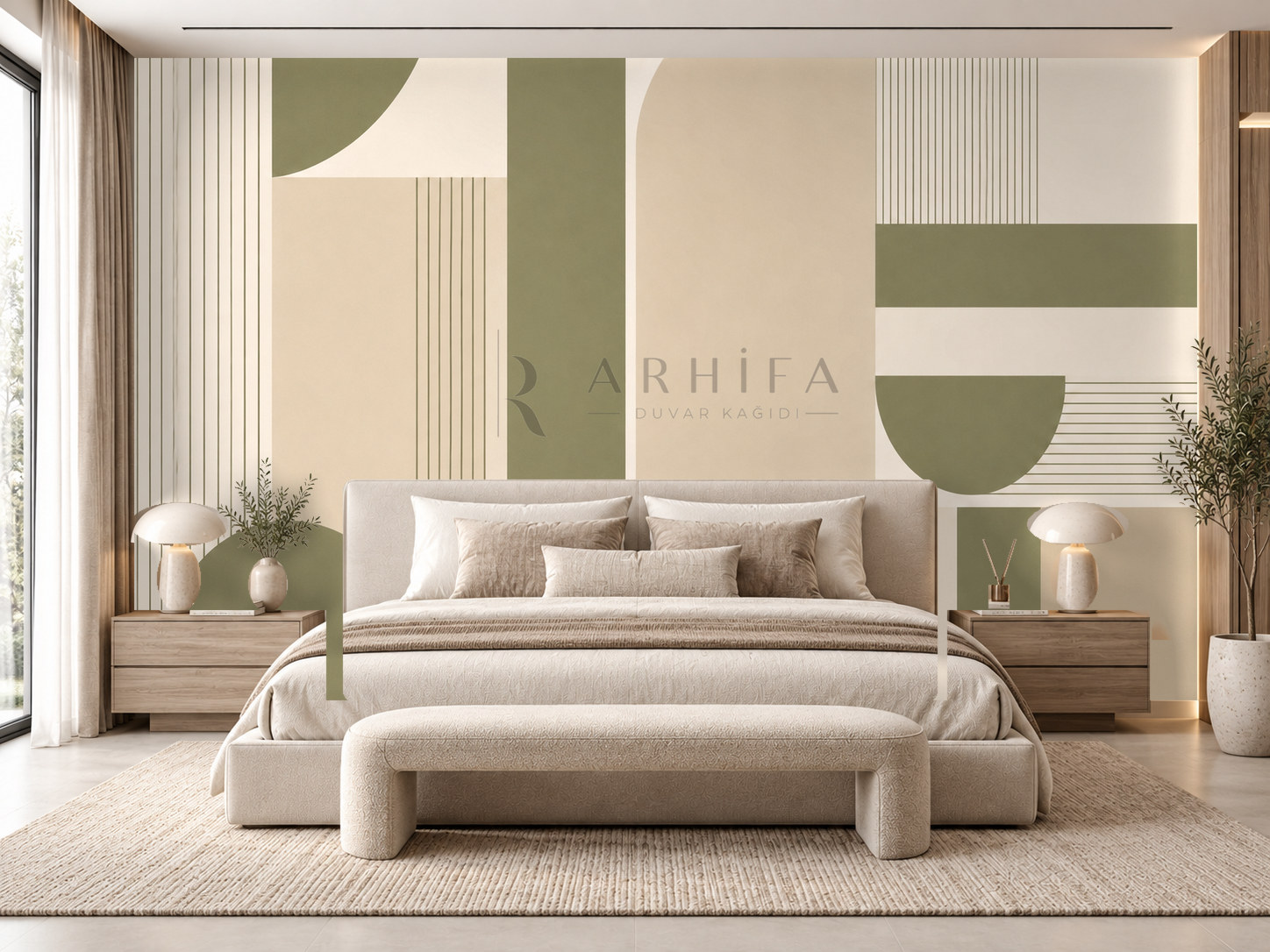 — Olive Linear Structure Duvar Kağıdı (MGO-014) – görsel 1