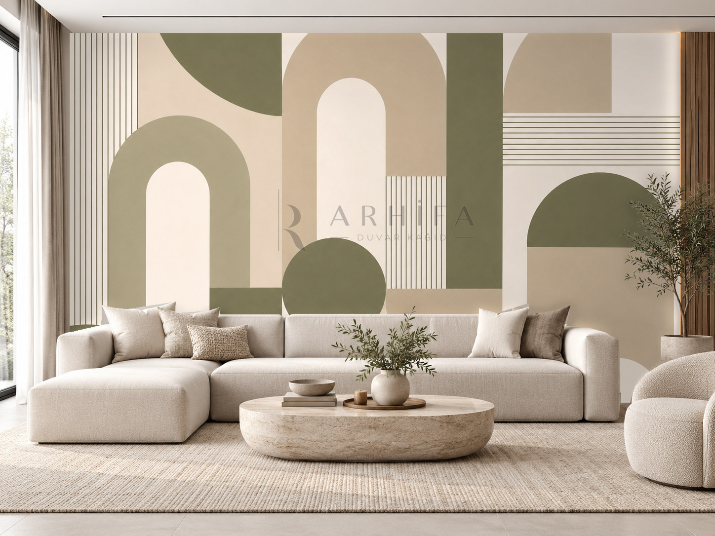 — Olive Geometric Signature Duvar Kağıdı (MGO-015) – görsel 1