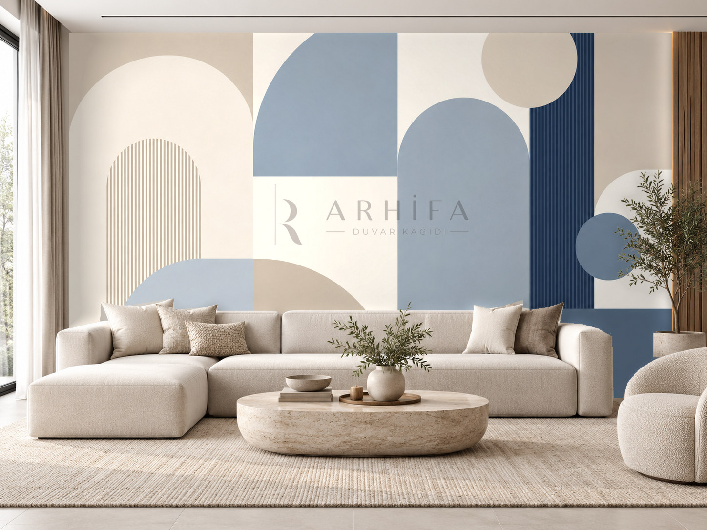 — Blue Neutral Forms Duvar Kağıdı (MGB-005) – görsel 1