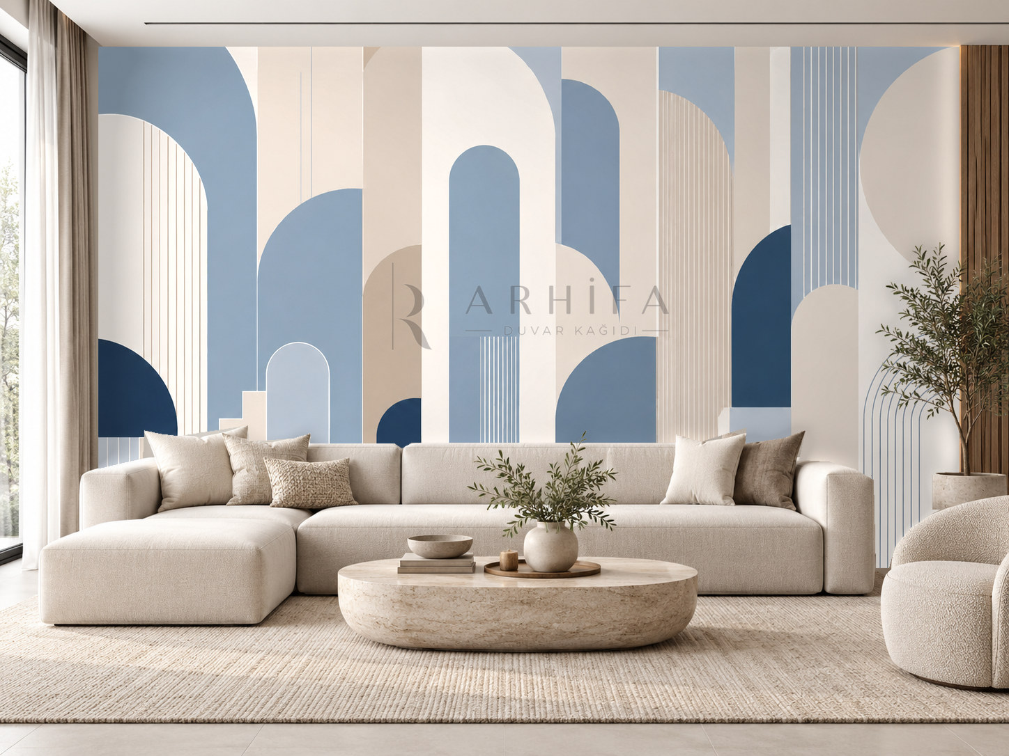 — Blue Architectural Rhythm Duvar Kağıdı (MGB-007) – görsel 1