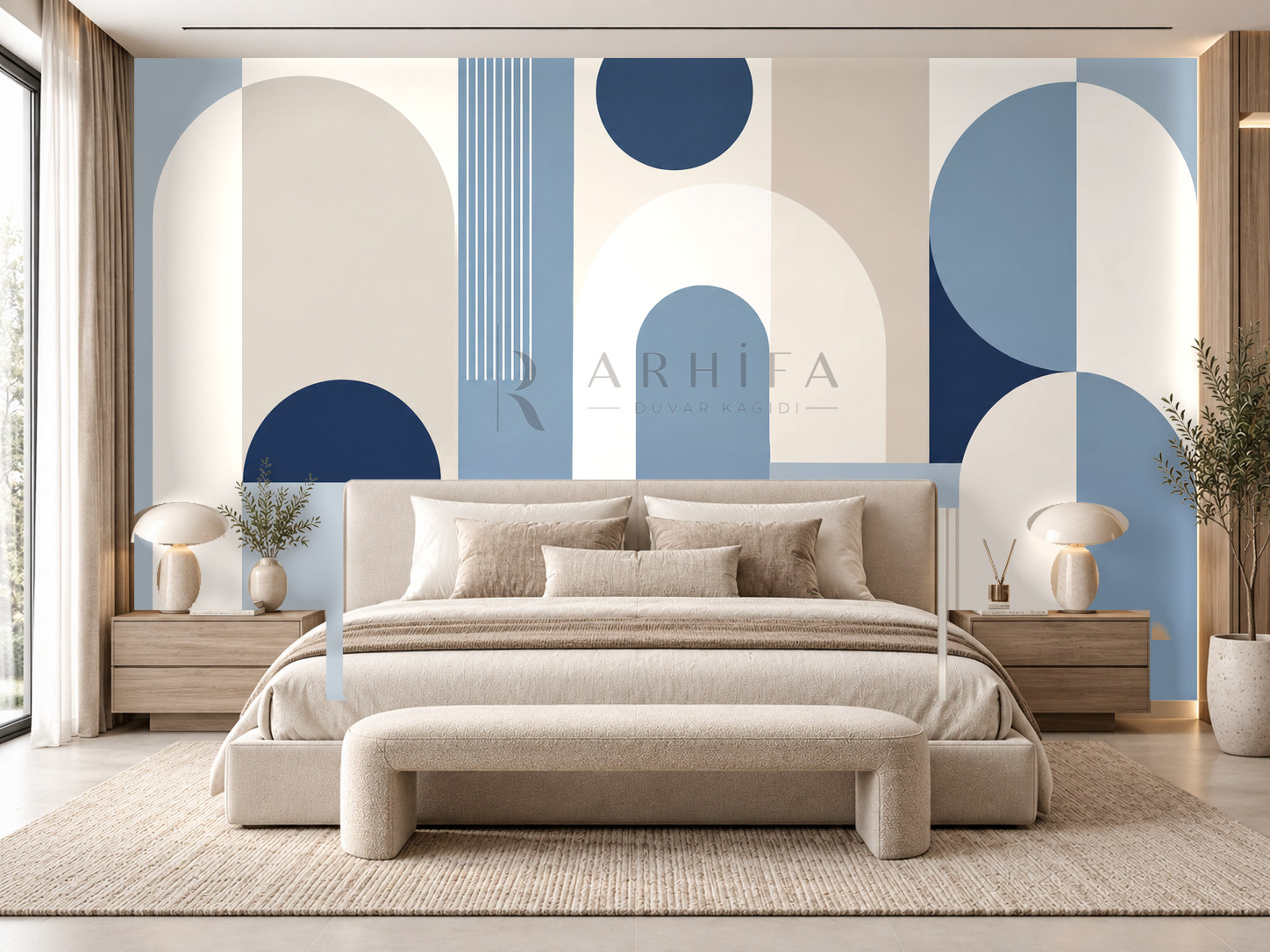 — Blue Calm Geometry Duvar Kağıdı (MGB-008) – görsel 1